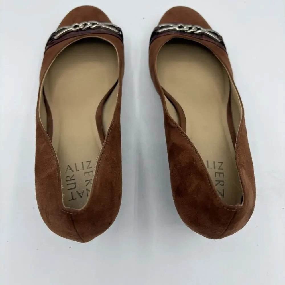 Naturalizer Heels Womens Size‎ 10 Poppy Brown Wedge Brown Suede Silver Chain